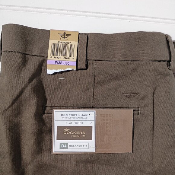 DOCKERS Khaki Pants Mens 38 x 30 Brown D4 Relaxed Fit Flat Front Slacks NWT - Picture 6 of 16